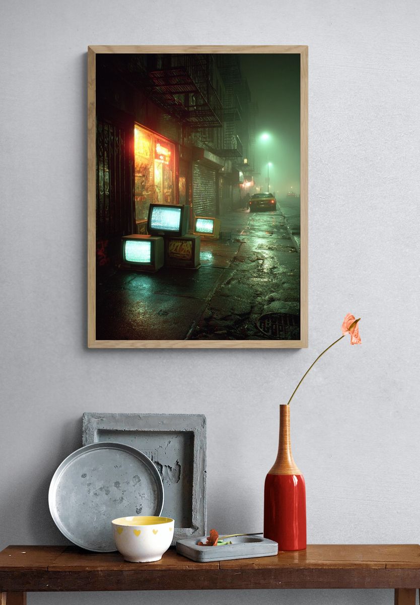 Neon Fog City Street Photography Poster. — room view 3
