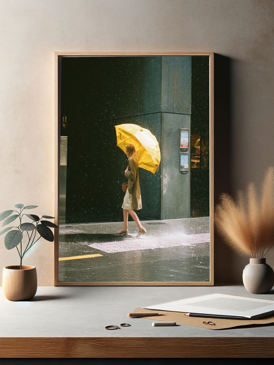 Woman with Yellow Umbrella — Photography Print. — room view 2