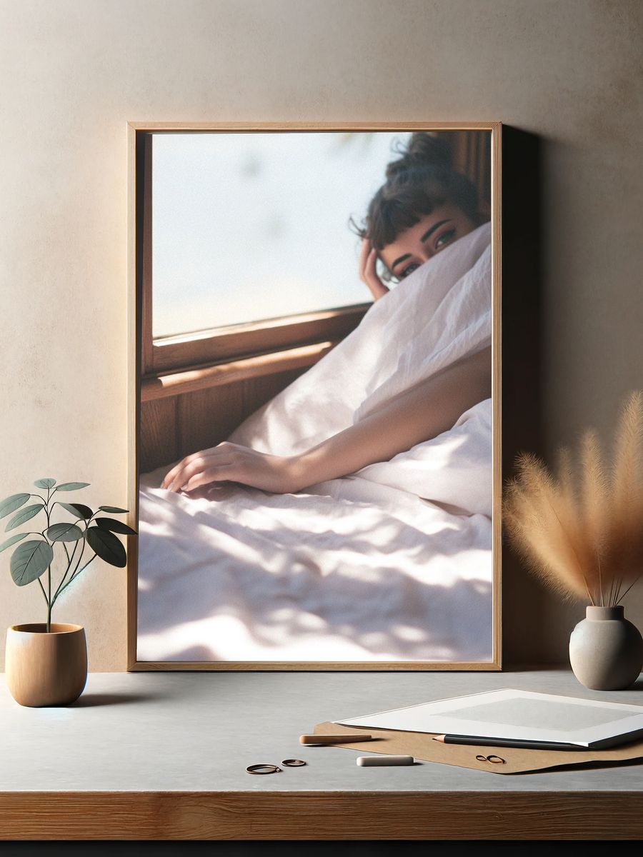 Sunlit Bedroom Portrait Print. — room view 2