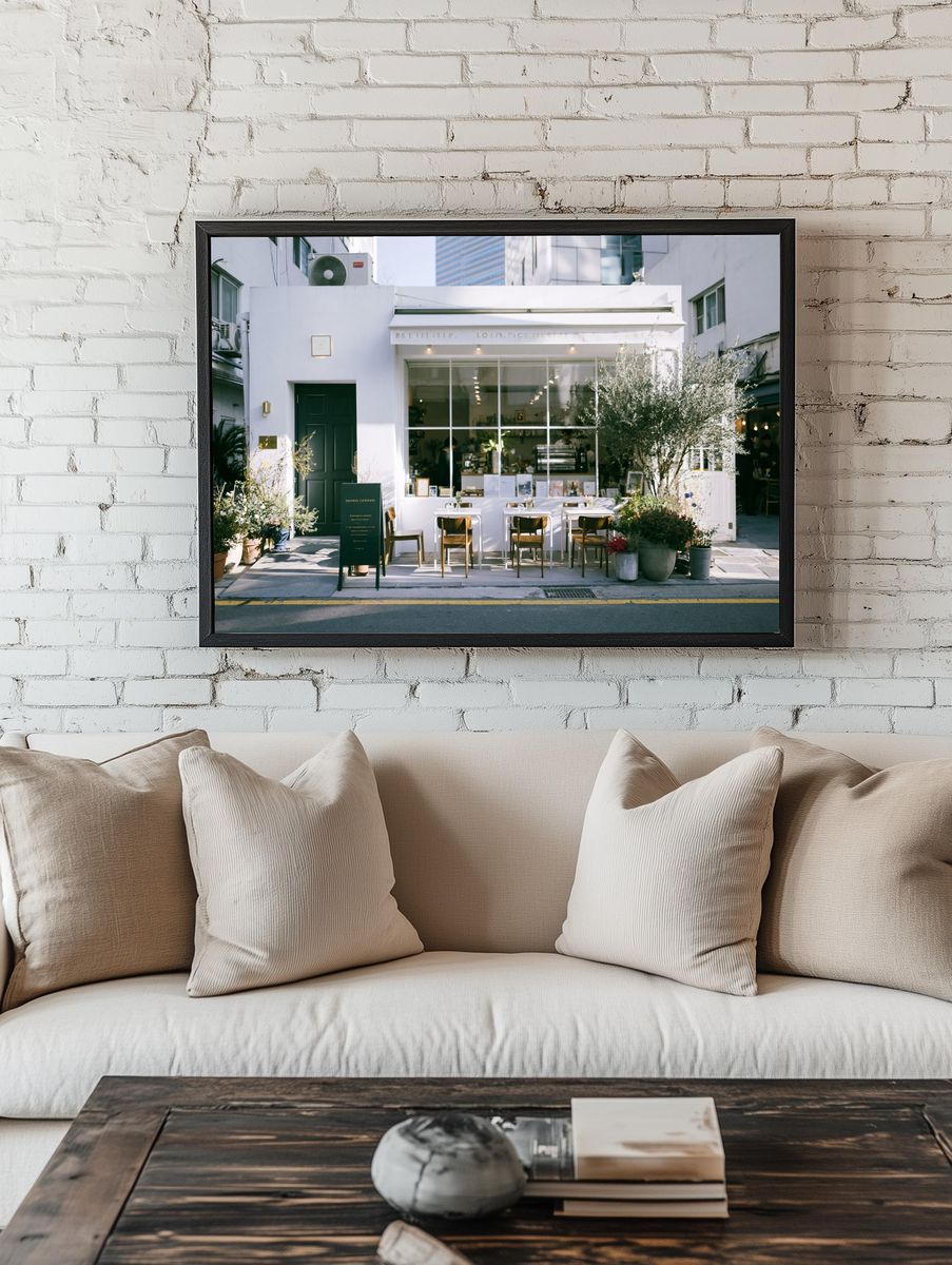 Minimalist Cafe Exterior Photography Poster. room preview