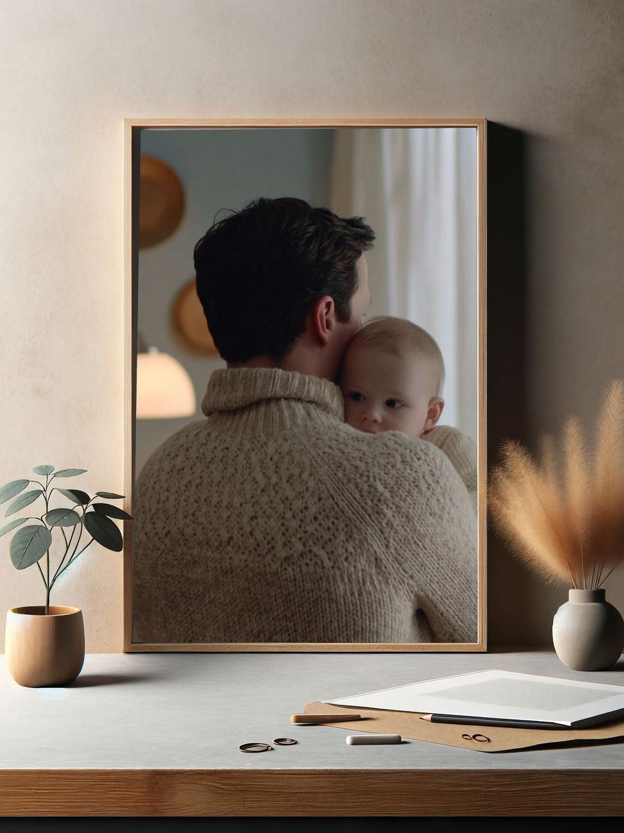 Tender Father and Baby Portrait Print. — room view 2