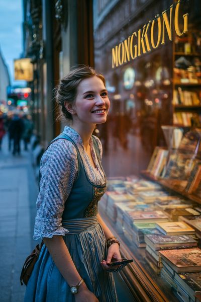 Smiling Woman in Bookshop Photography Poster. poster print