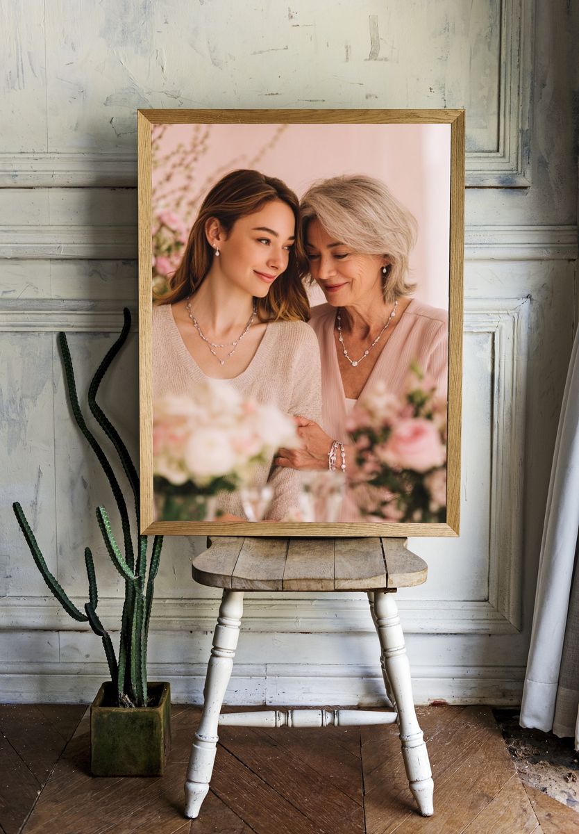 Tender Mother and Daughter Portrait Print. — room view 1