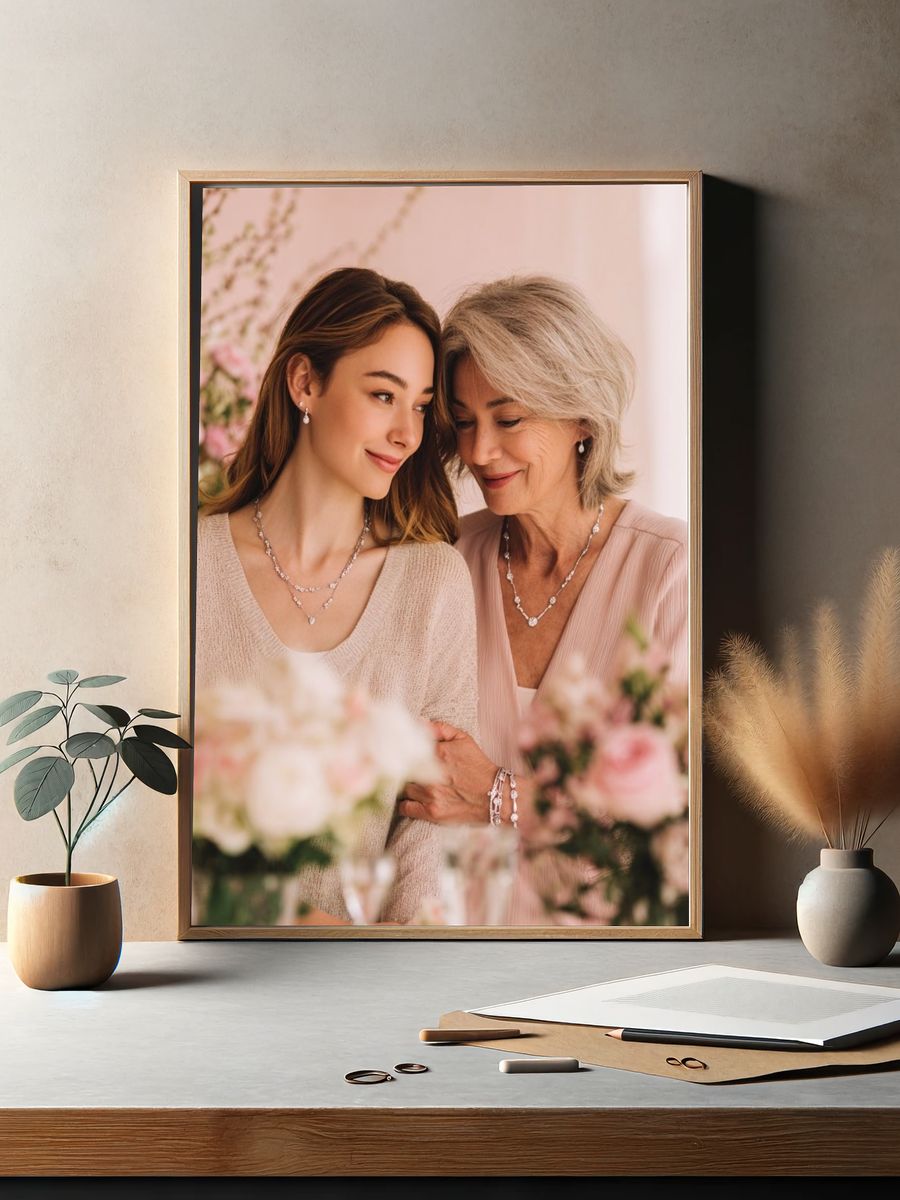 Tender Mother and Daughter Portrait Print. — room view 2