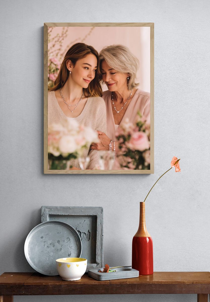 Tender Mother and Daughter Portrait Print. — room view 3