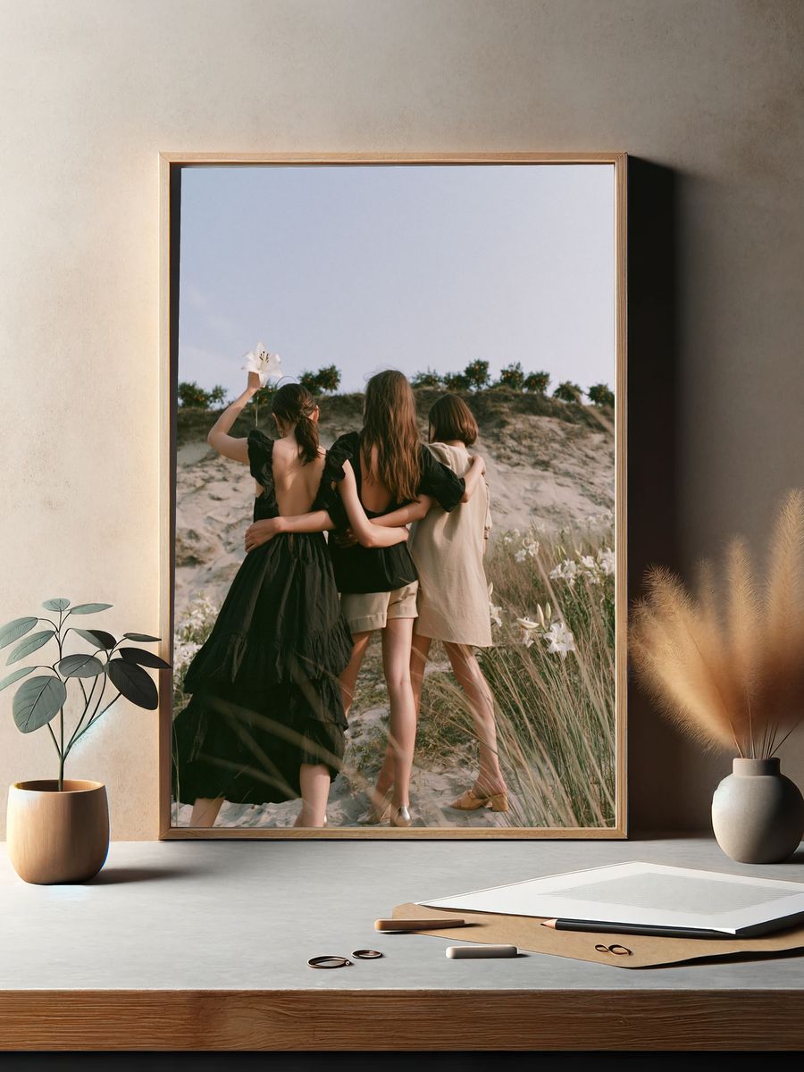 Sunlit Friends Portrait Poster. — room view 2