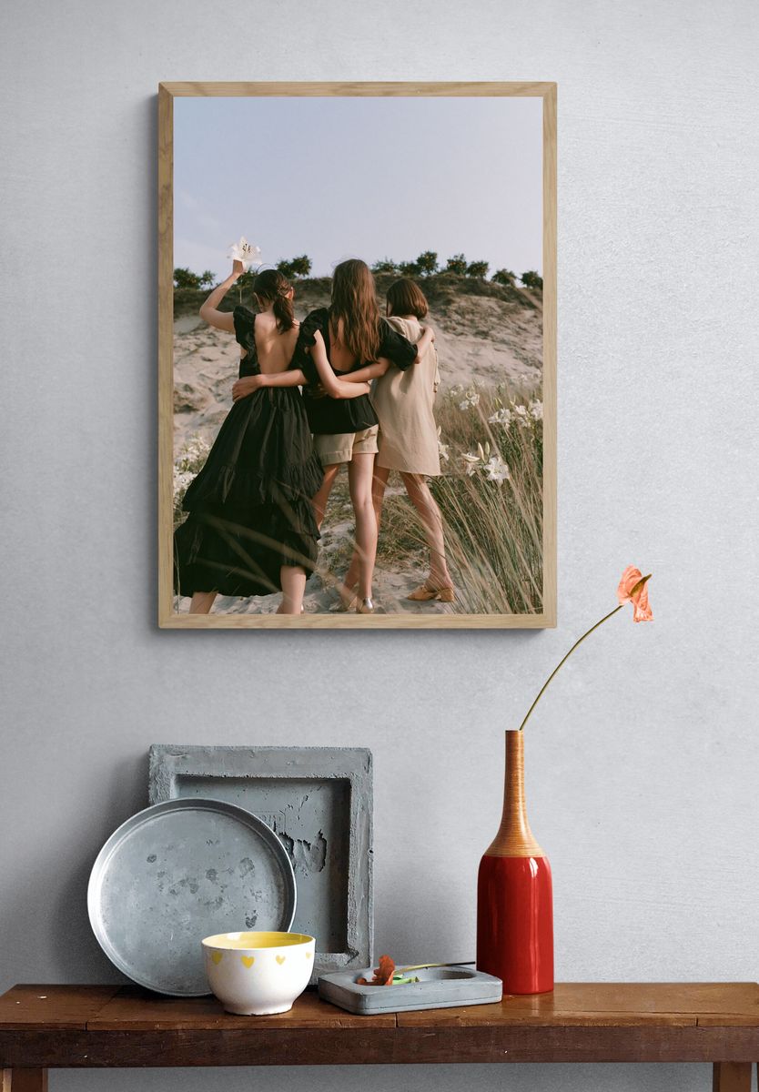 Sunlit Friends Portrait Poster. — room view 3