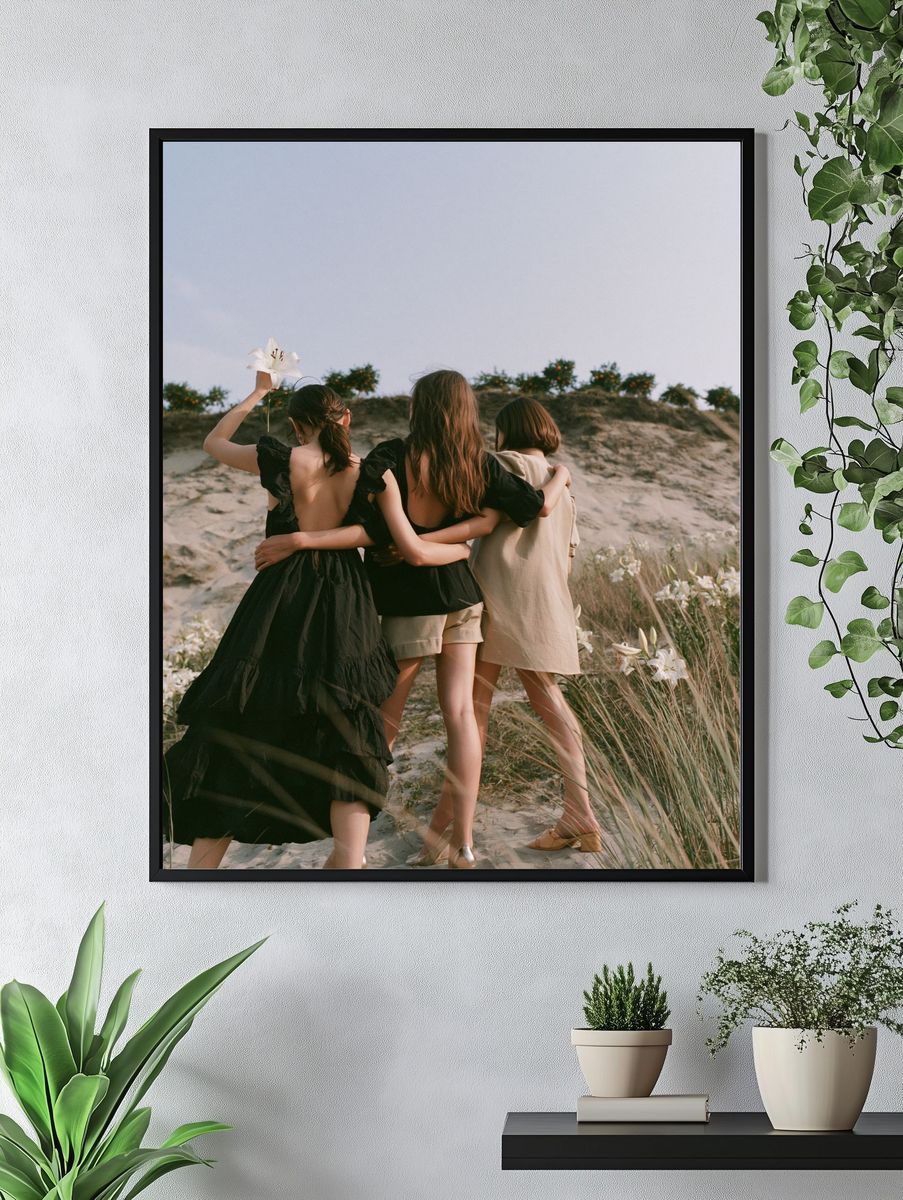 Sunlit Friends Portrait Poster. — room view 4