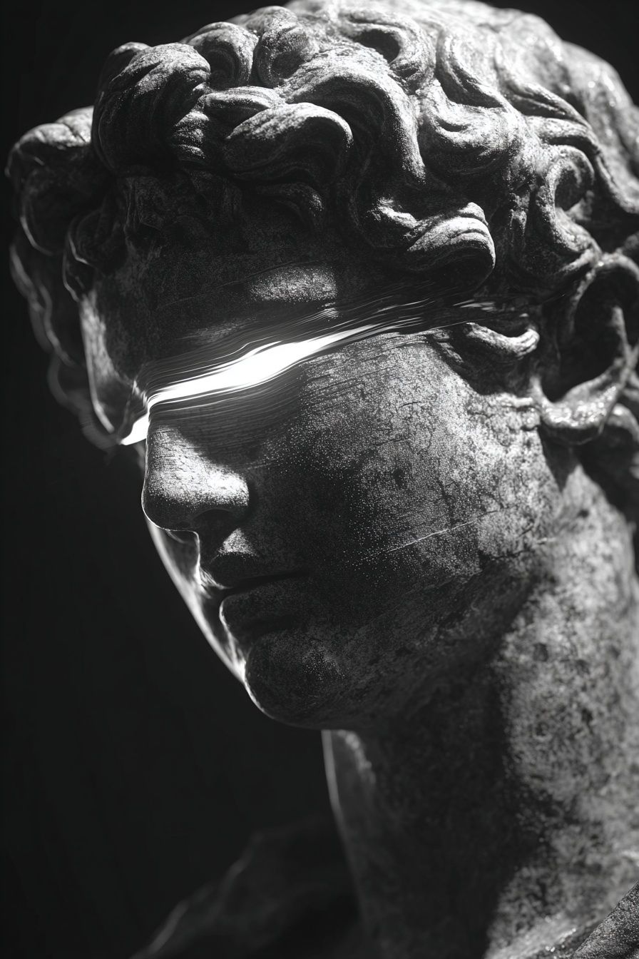 Blindfolded Marble Bust Black-White Print. poster — photography art