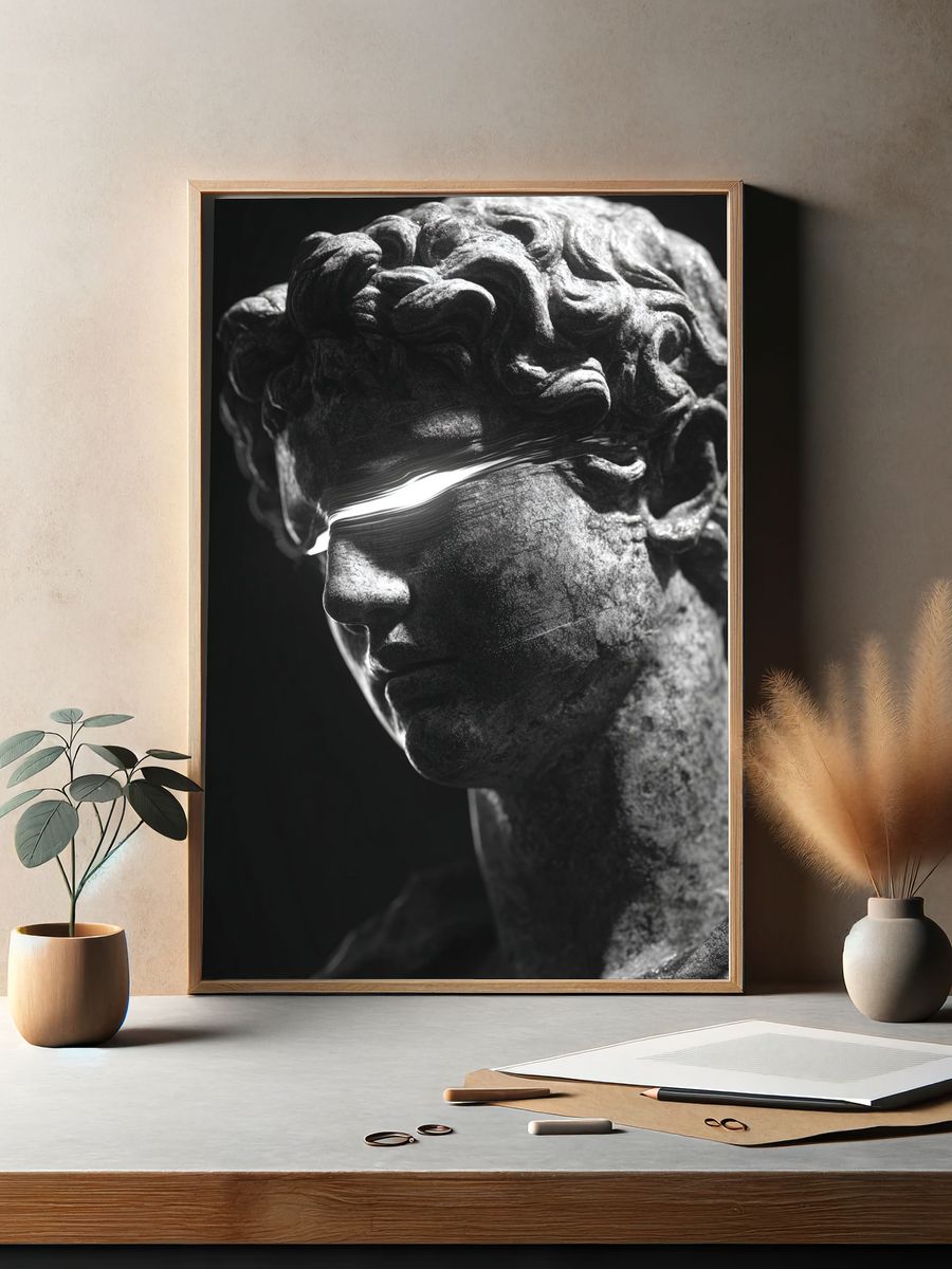 Blindfolded Marble Bust Black-White Print. — room view 2