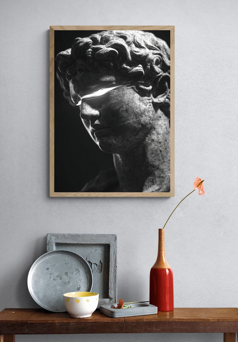Blindfolded Marble Bust Black-White Print. — room view 3