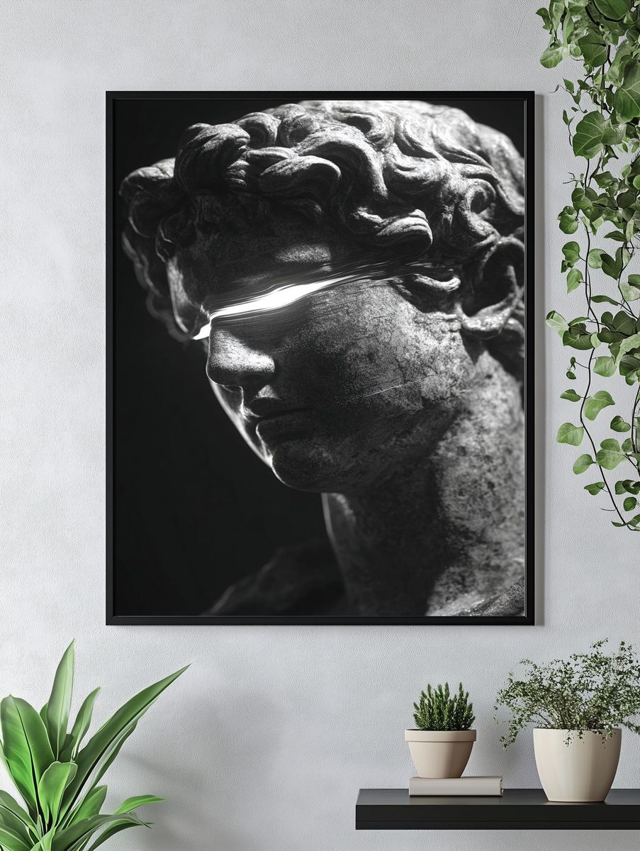 Blindfolded Marble Bust Black-White Print. — room view 4