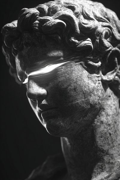 Blindfolded Marble Bust Black-White Print. poster