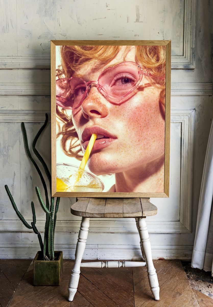 Pink Sunglasses Portrait Print. — room view 1