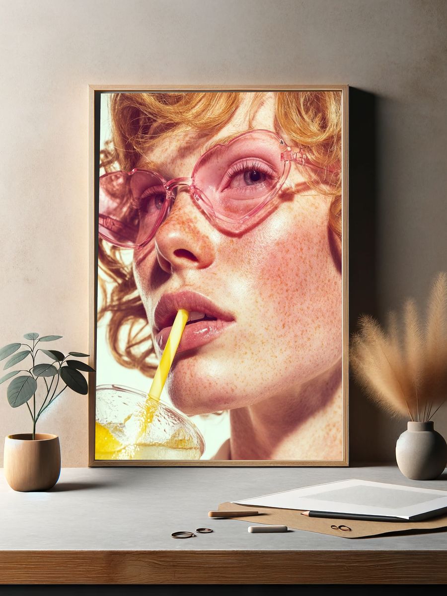 Pink Sunglasses Portrait Print. — room view 2