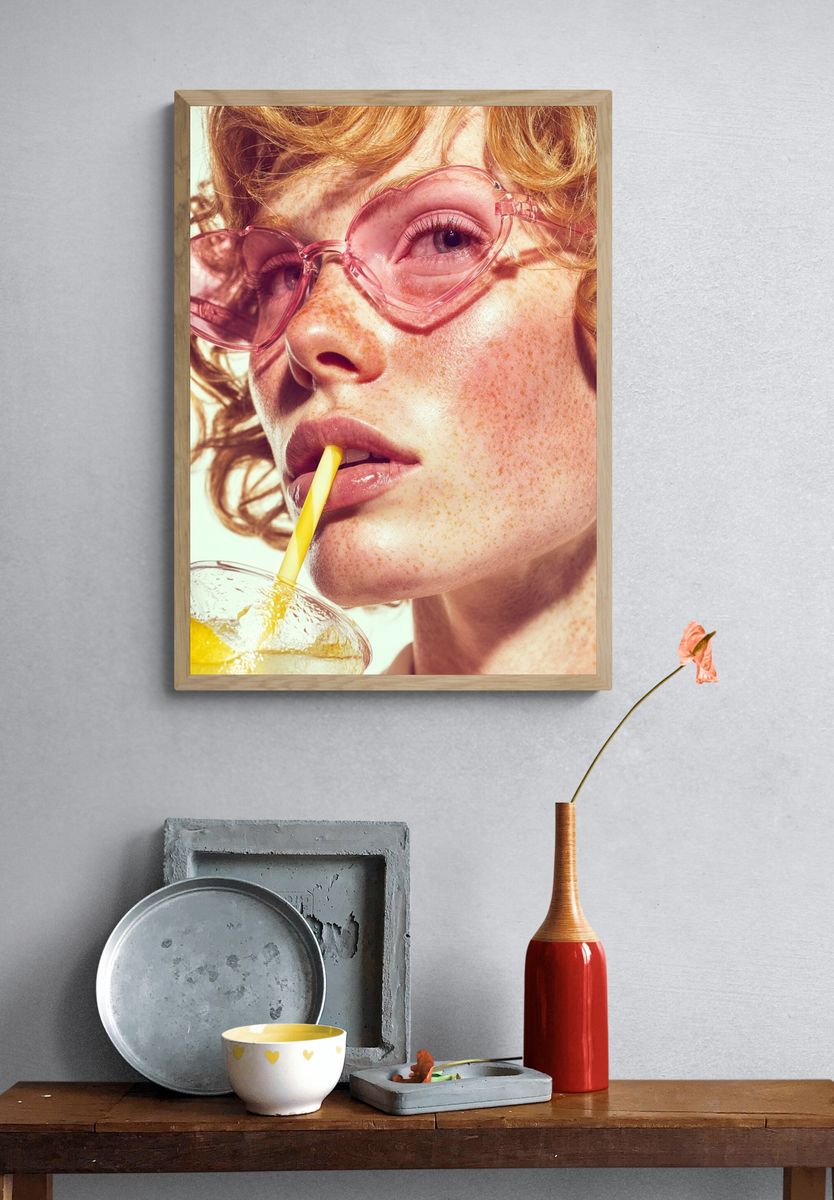 Pink Sunglasses Portrait Print. — room view 3