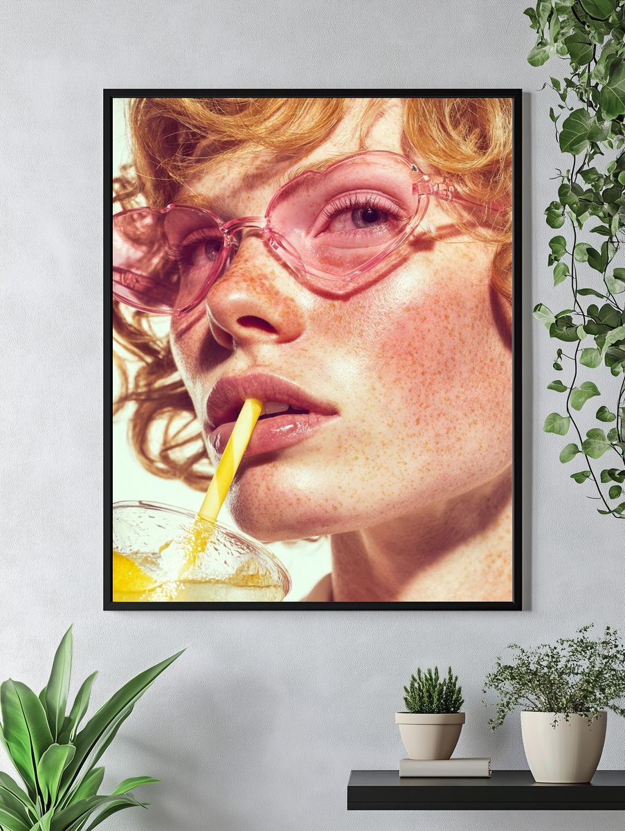 Pink Sunglasses Portrait Print. — room view 4
