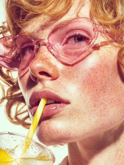 Pink Sunglasses Portrait Print. poster print