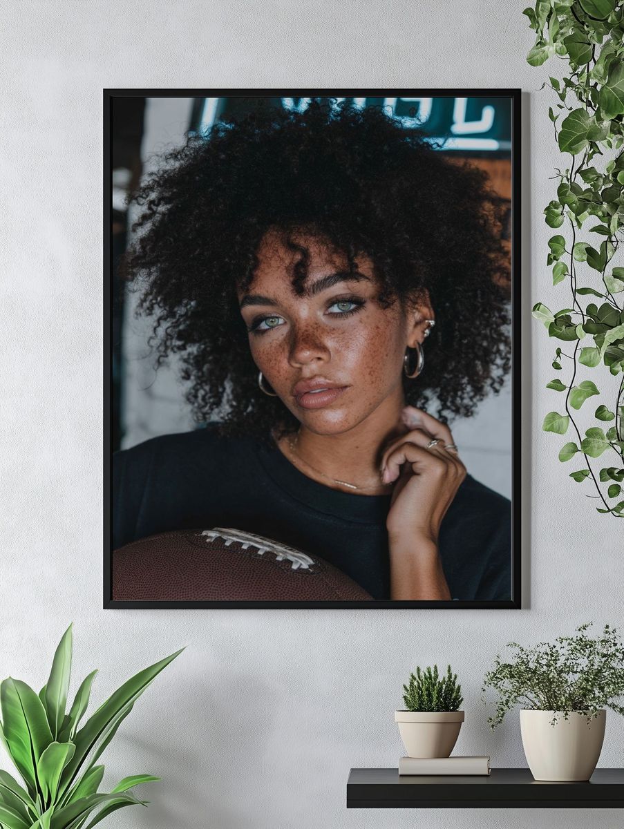 Freckled Portrait with Football Print. — room view 4
