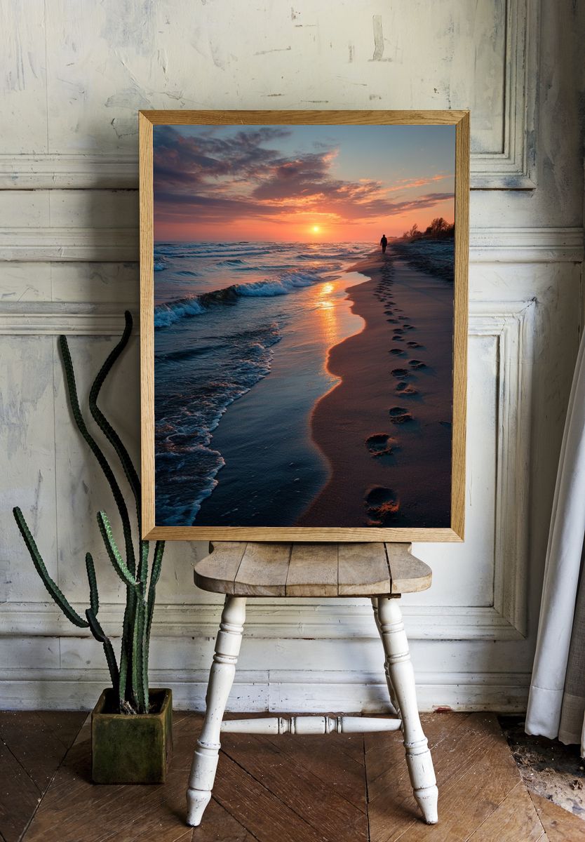 Sunset Beach Walk Photography Poster. — room view 1