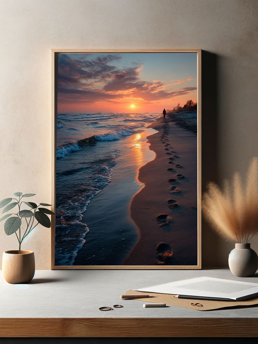 Sunset Beach Walk Photography Poster. — room view 2