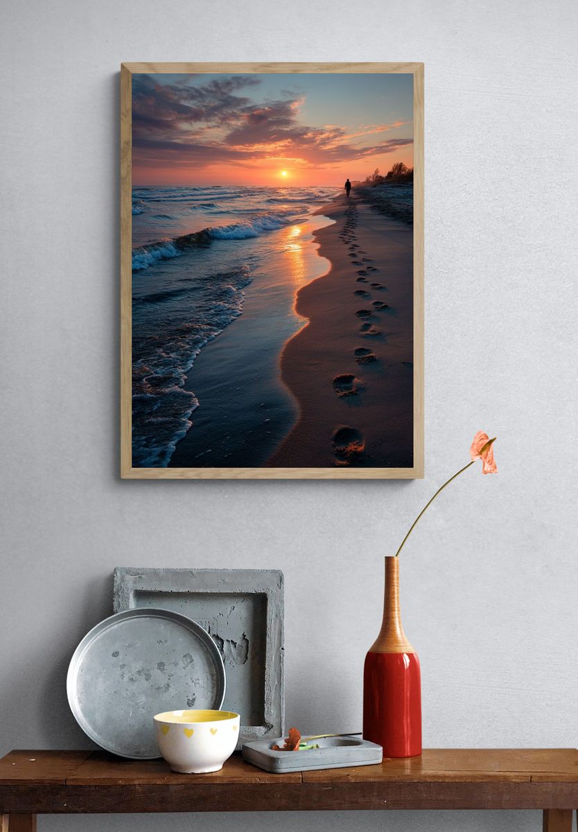 Sunset Beach Walk Photography Poster. — room view 3