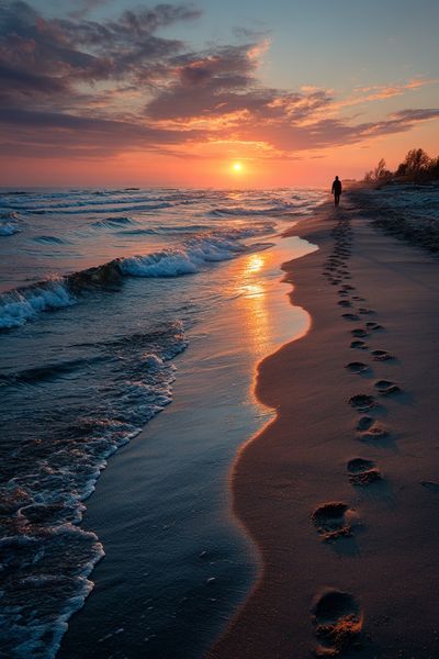 Sunset Beach Walk Photography Poster. poster print