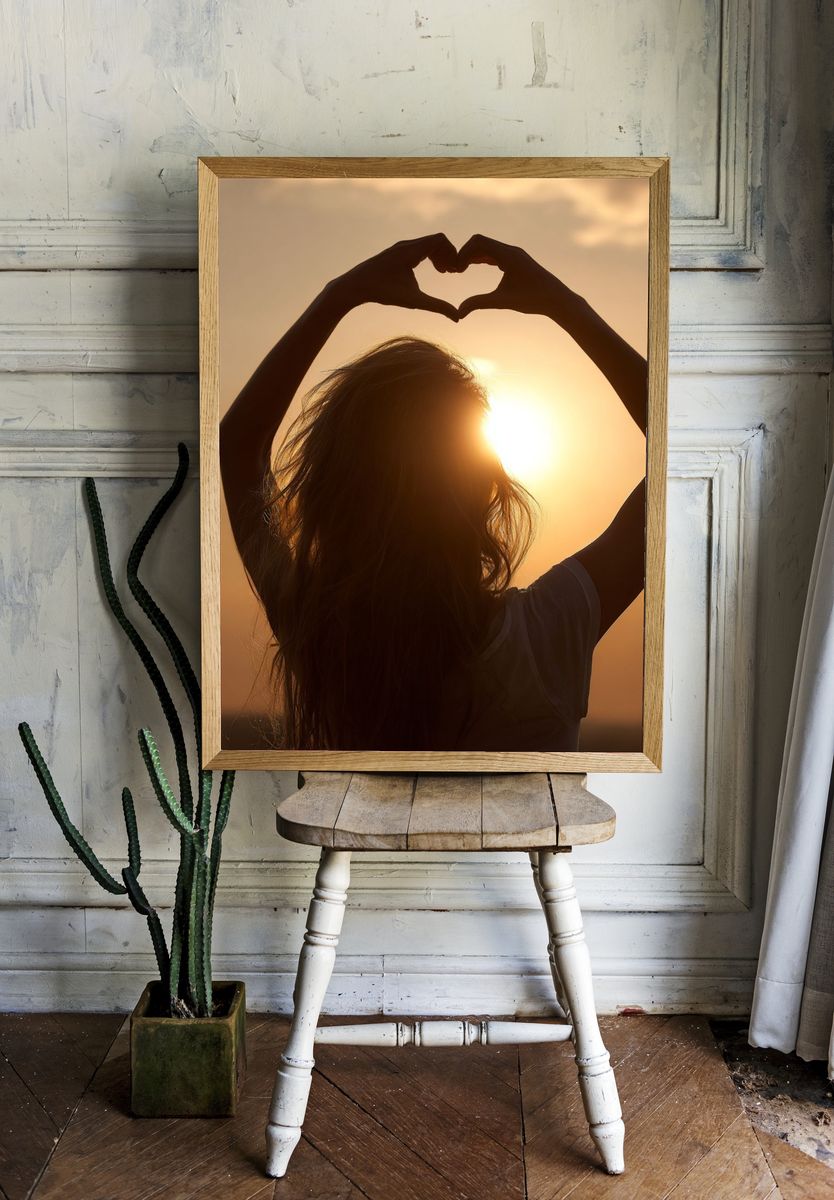 Sunset Heart Silhouette Photography Poster. — room view 1