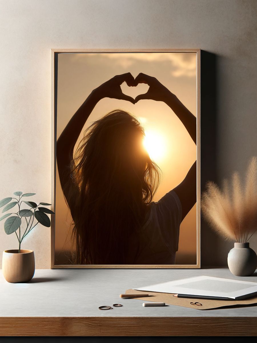 Sunset Heart Silhouette Photography Poster. — room view 2