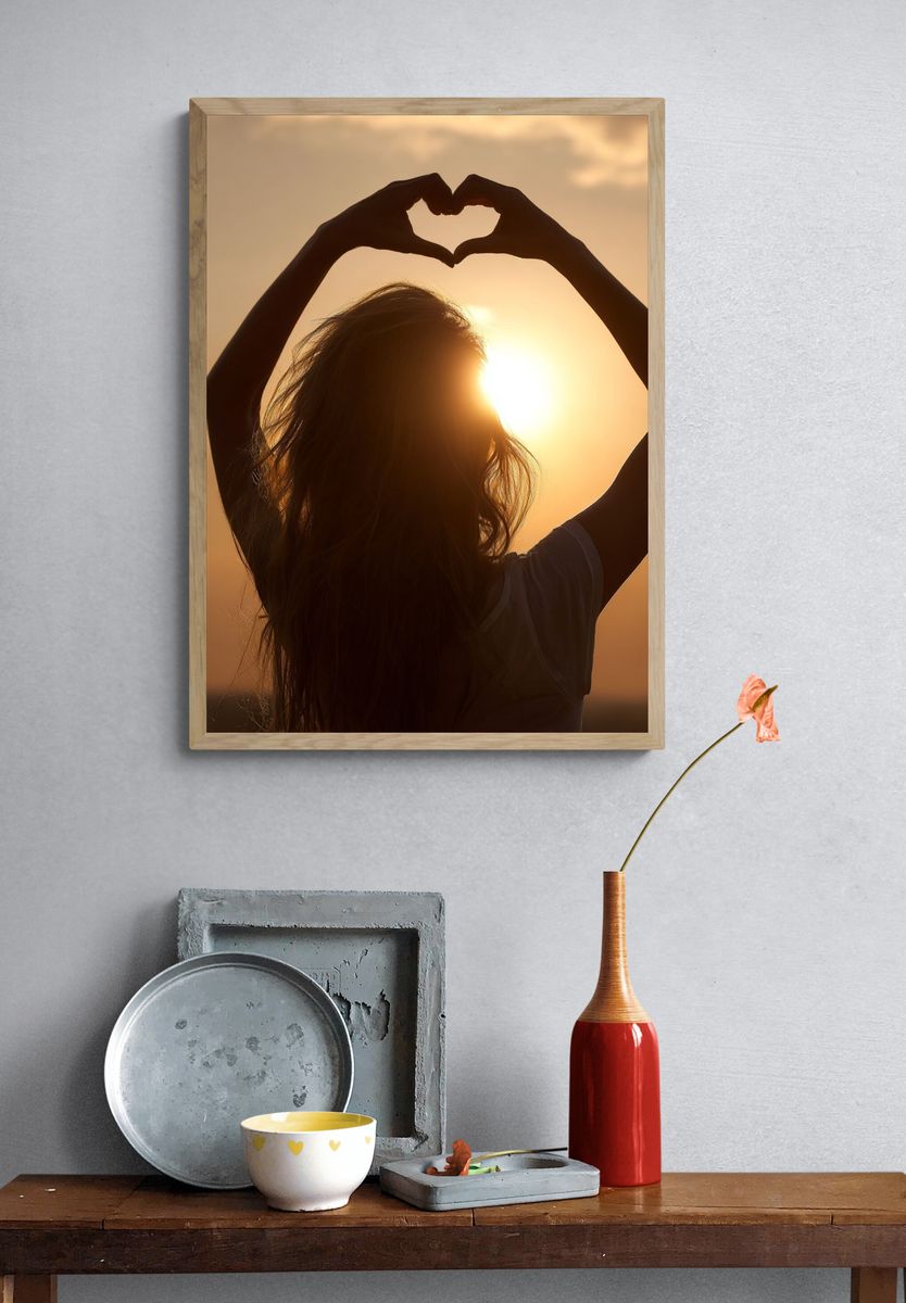Sunset Heart Silhouette Photography Poster. — room view 3
