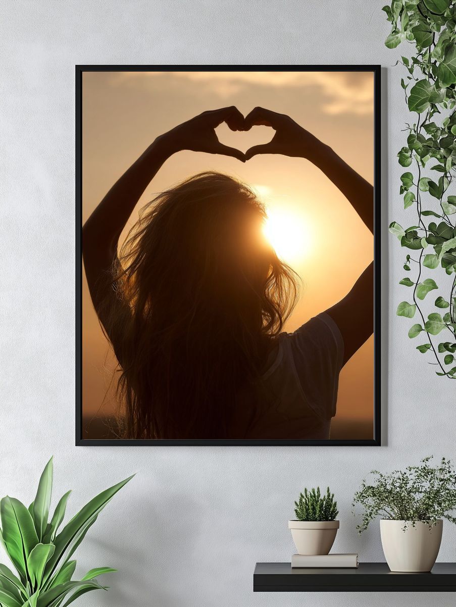 Sunset Heart Silhouette Photography Poster. — room view 4
