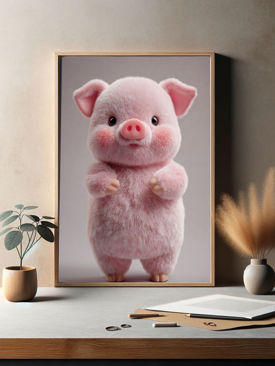 Cute Pig Plush Toy Poster. — room view 2