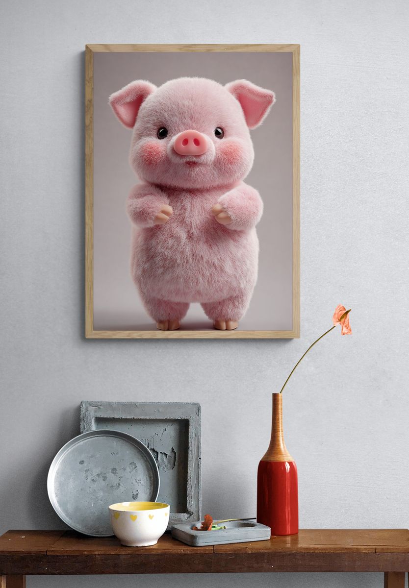 Cute Pig Plush Toy Poster. — room view 3