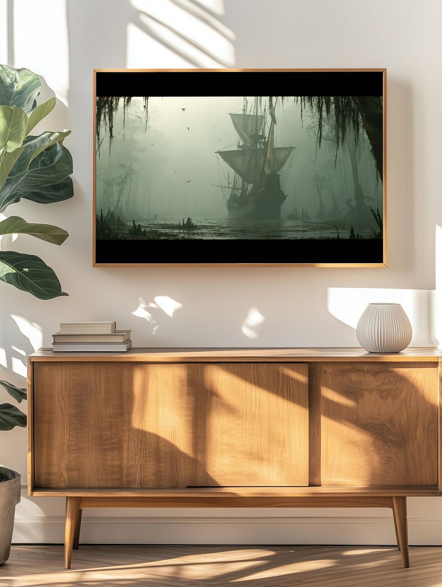 Misty Pirate Ship Swamp Print. — room view 3