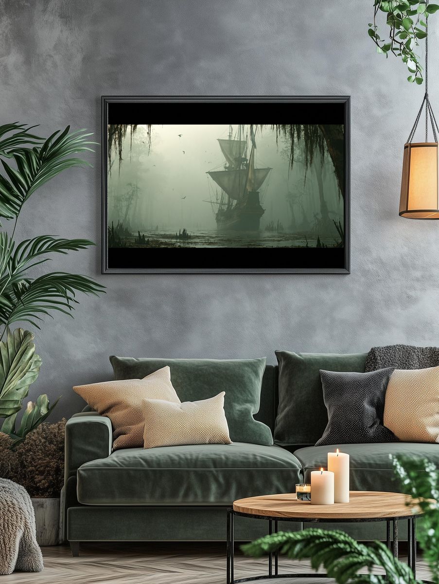 Misty Pirate Ship Swamp Print. — room view 4