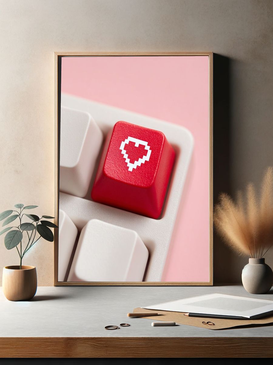 Pixel Heart Keyboard Key — Digital Art Print. — room view 2