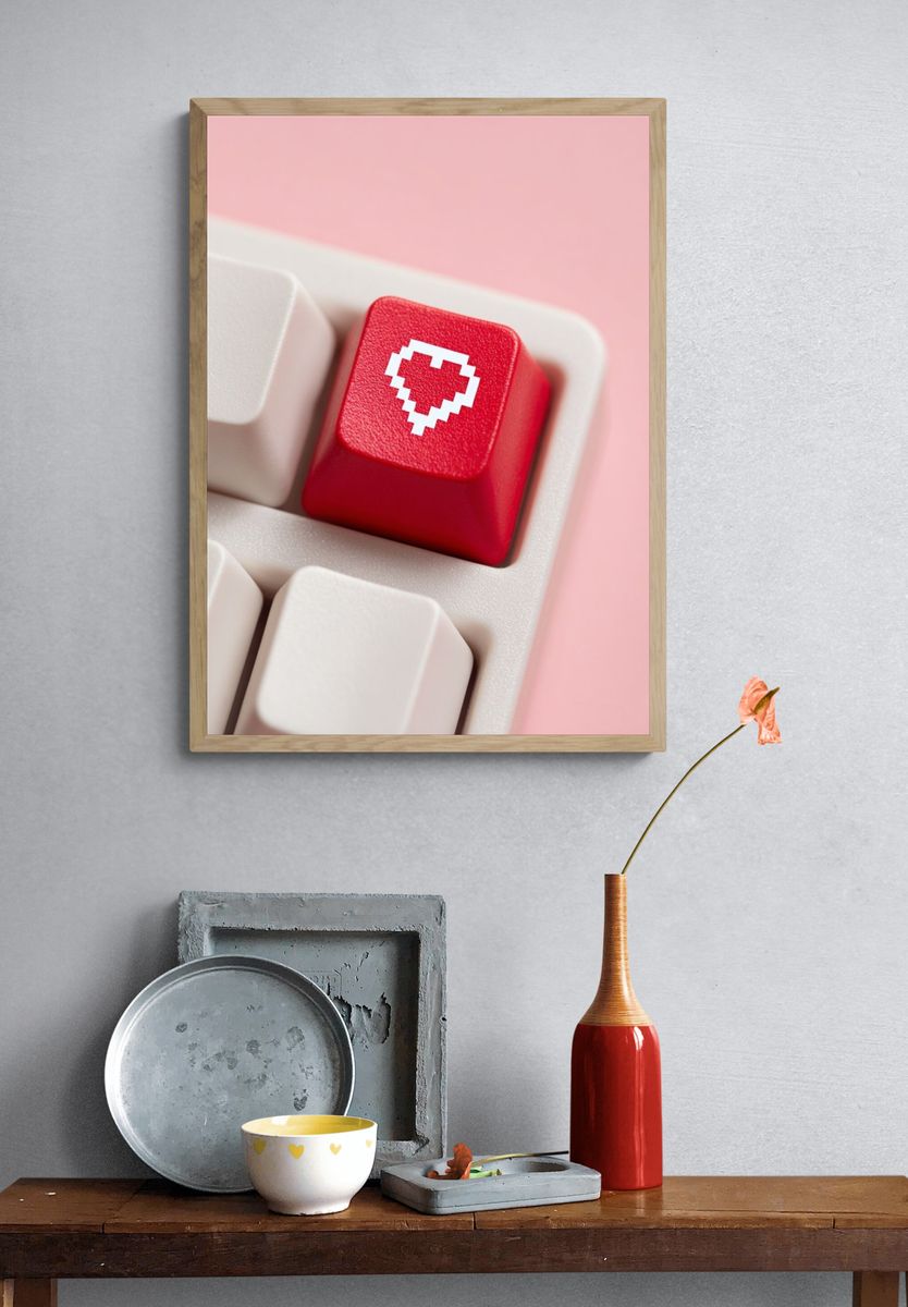Pixel Heart Keyboard Key — Digital Art Print. — room view 3
