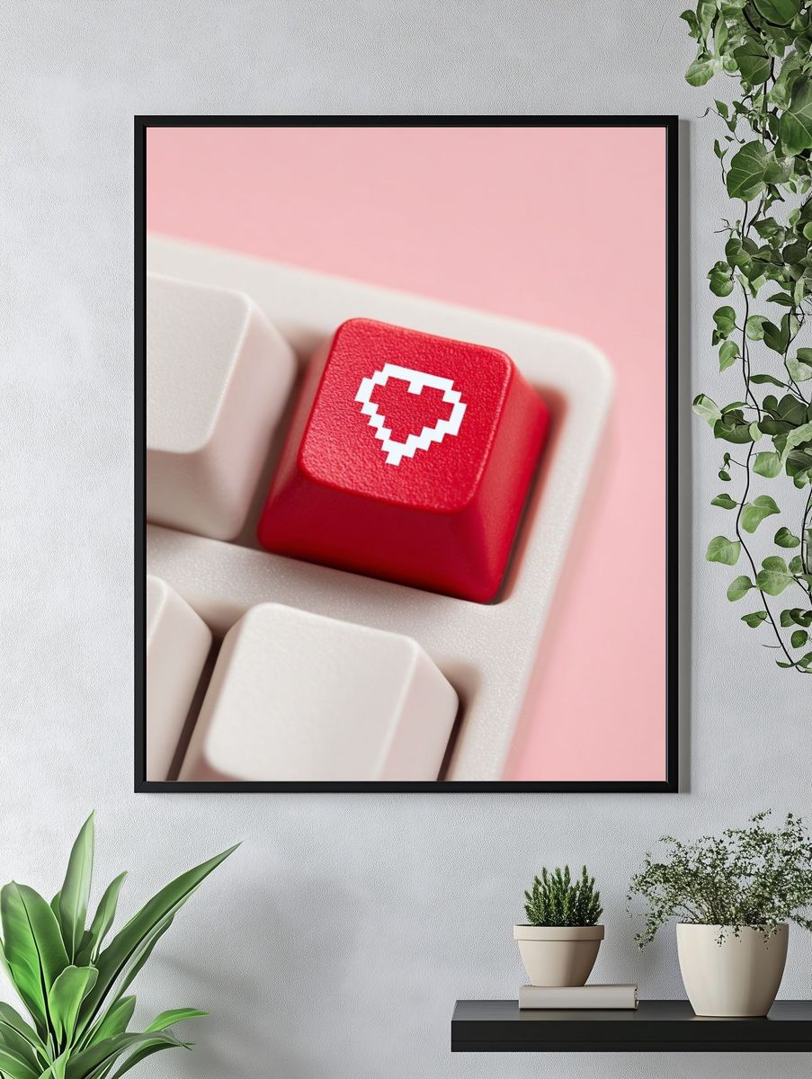 Pixel Heart Keyboard Key — Digital Art Print. — room view 4