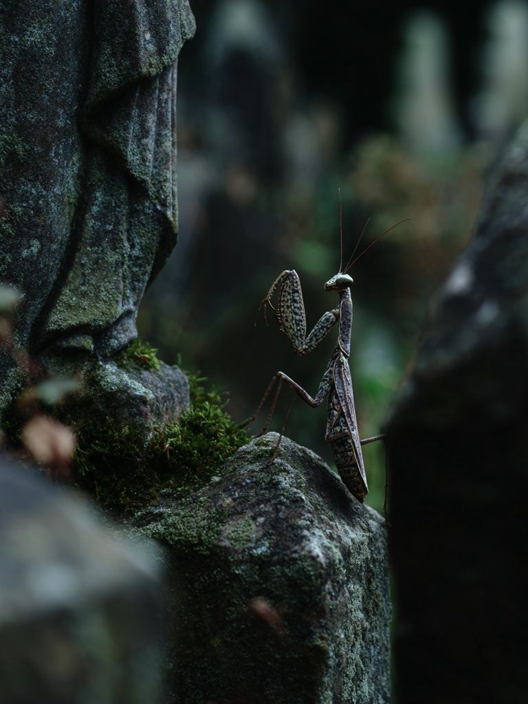 Praying Mantis in Mossy Forest Poster. poster — photography art