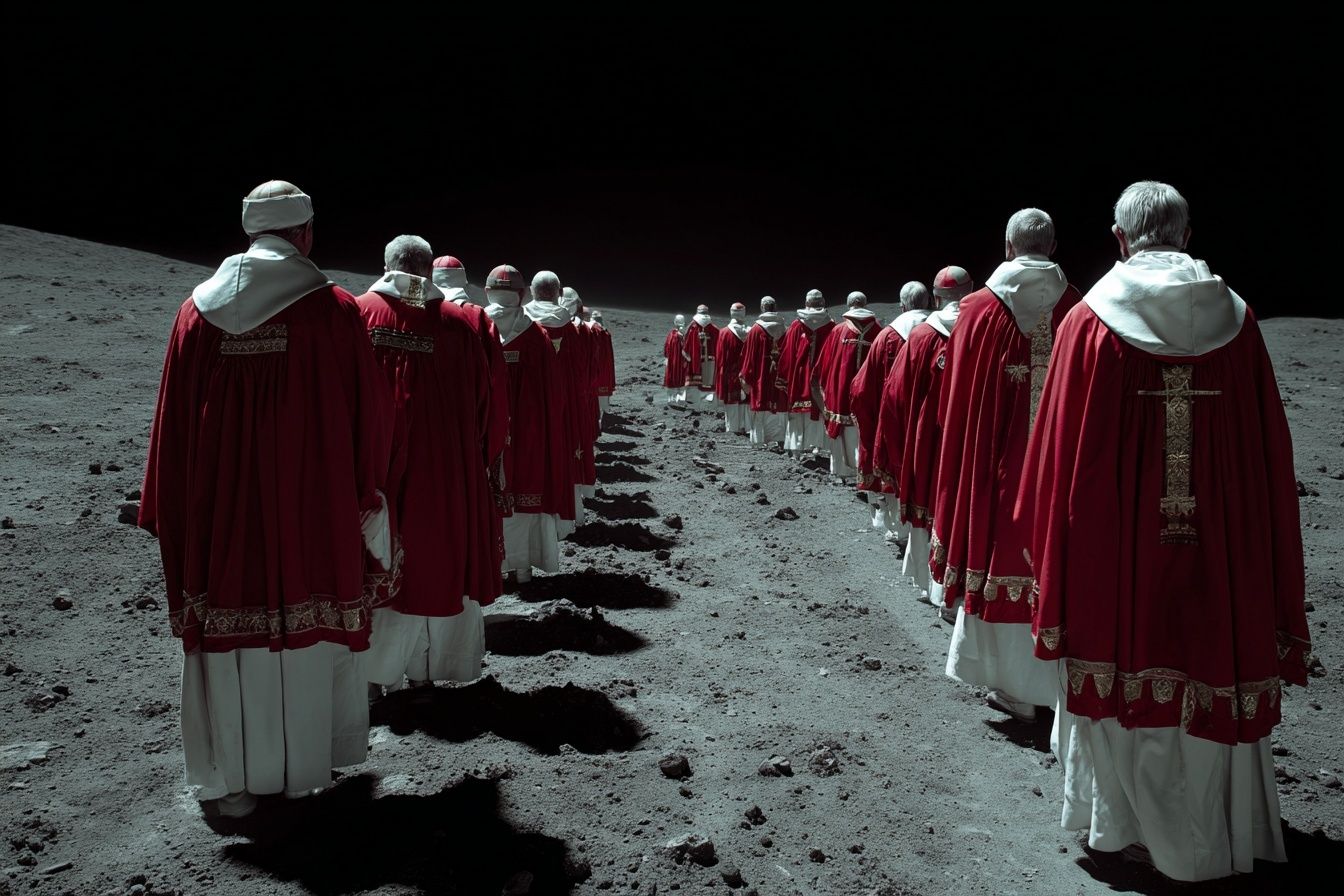 Papal Procession on the Moon — Surrealism Print. poster — fine-art art