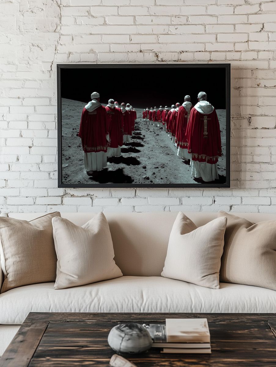 Papal Procession on the Moon — Surrealism Print. — room view 1