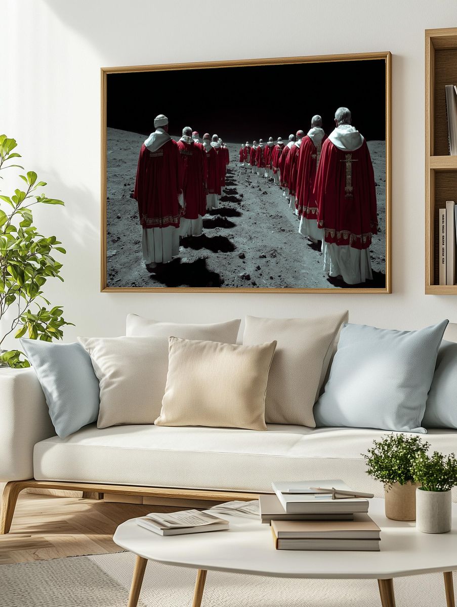 Papal Procession on the Moon — Surrealism Print. — room view 2