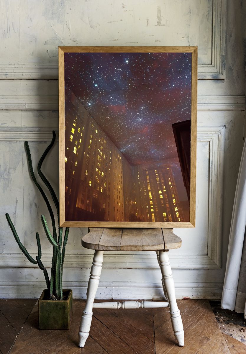 Starry Cityscape Photography Poster. — room view 1