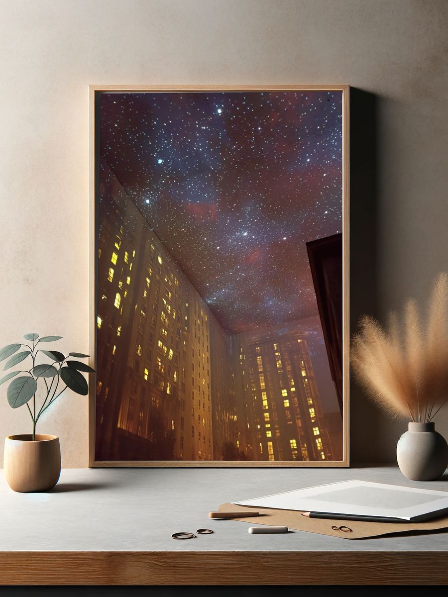 Starry Cityscape Photography Poster. — room view 2