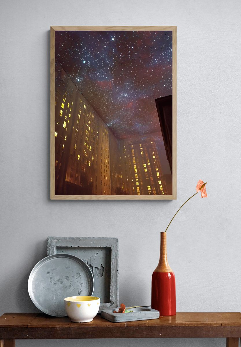 Starry Cityscape Photography Poster. — room view 3