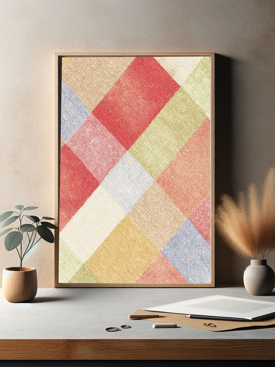 Colorful Patchwork Textile Poster. — room view 2