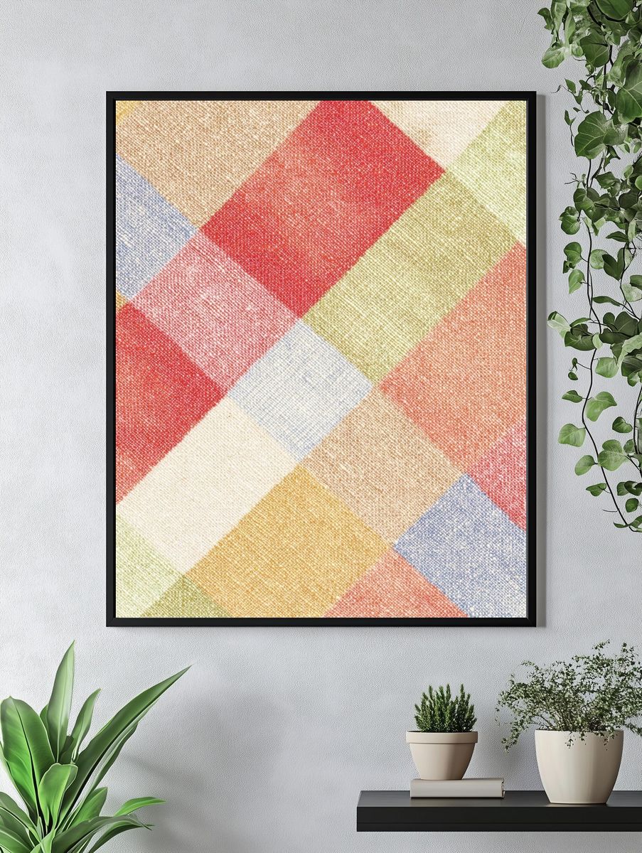 Colorful Patchwork Textile Poster. — room view 4