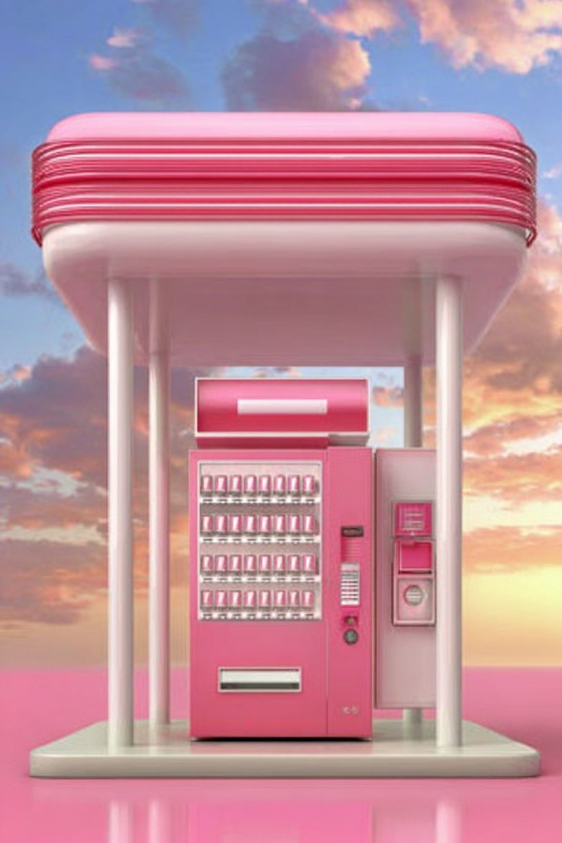 Pink Vending Machine Retro Print. poster — illustration art