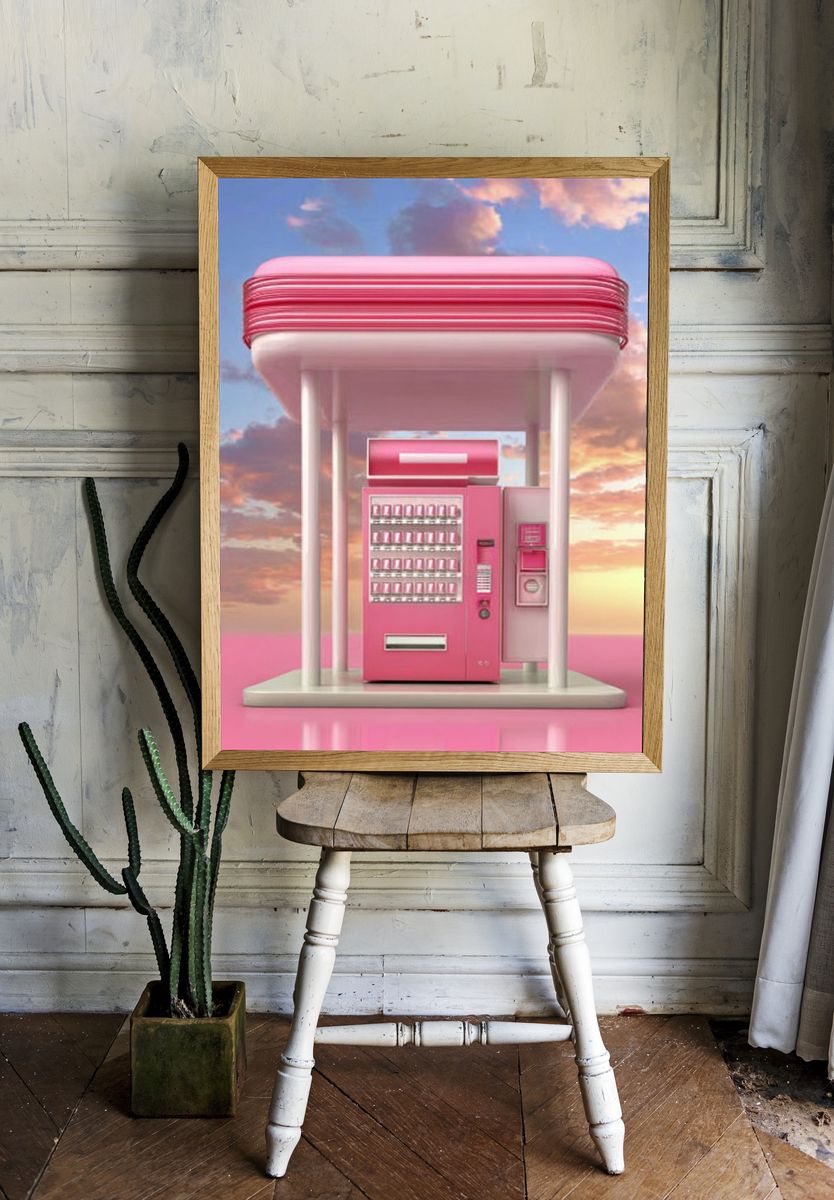 Pink Vending Machine Retro Print. — room view 1