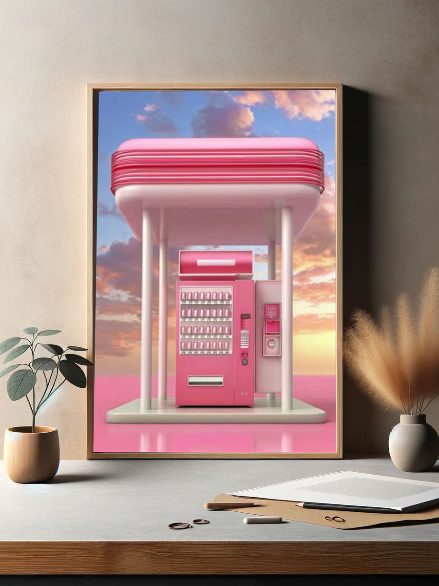 Pink Vending Machine Retro Print. — room view 2
